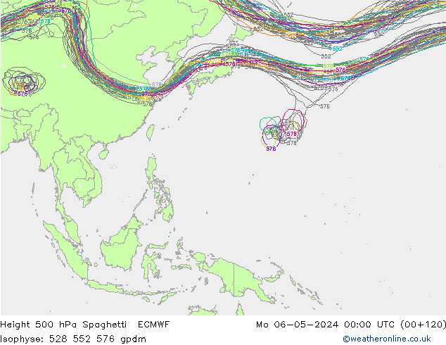 Height 500 hPa Spaghetti ECMWF Seg 06.05.2024 00 UTC