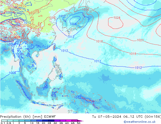 Precipitação (6h) ECMWF Ter 07.05.2024 12 UTC