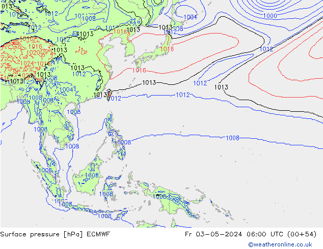 Atmosférický tlak ECMWF Pá 03.05.2024 06 UTC