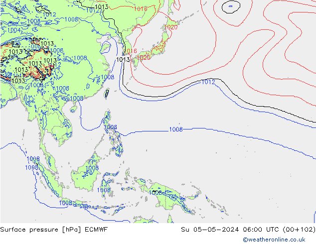 Atmosférický tlak ECMWF Ne 05.05.2024 06 UTC