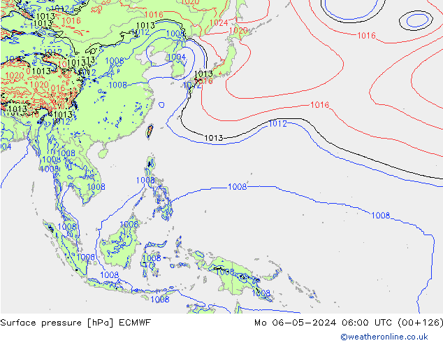 Presión superficial ECMWF lun 06.05.2024 06 UTC