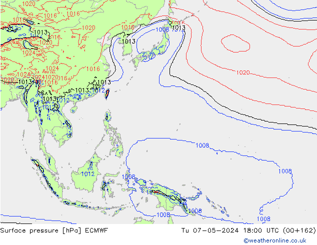Atmosférický tlak ECMWF Út 07.05.2024 18 UTC