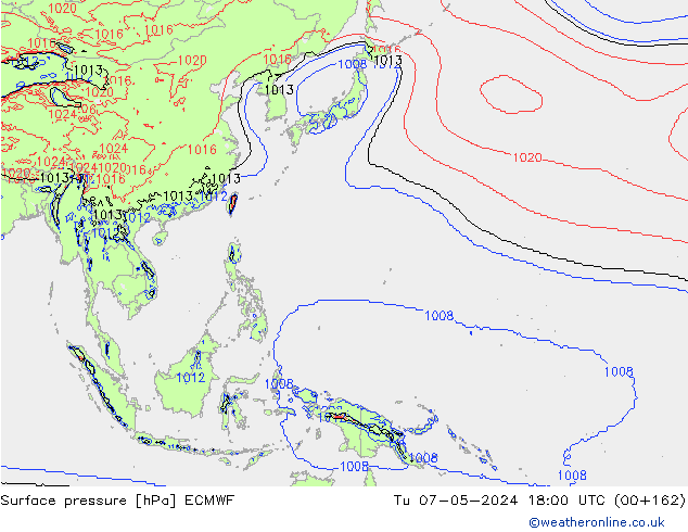 Surface pressure ECMWF Tu 07.05.2024 18 UTC