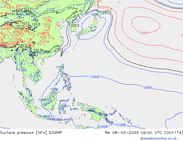 Surface pressure ECMWF We 08.05.2024 06 UTC