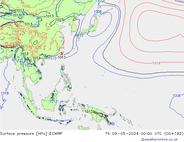 Presión superficial ECMWF jue 09.05.2024 00 UTC