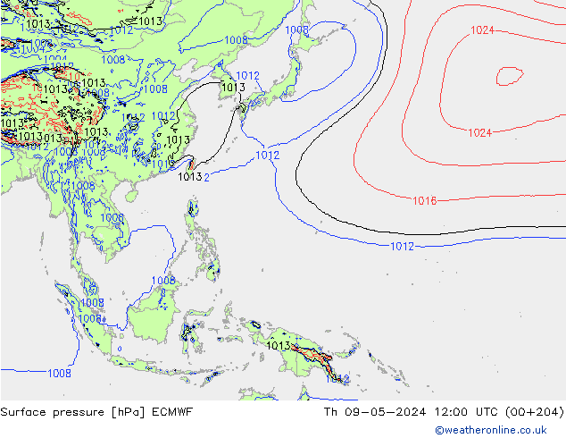 Surface pressure ECMWF Th 09.05.2024 12 UTC