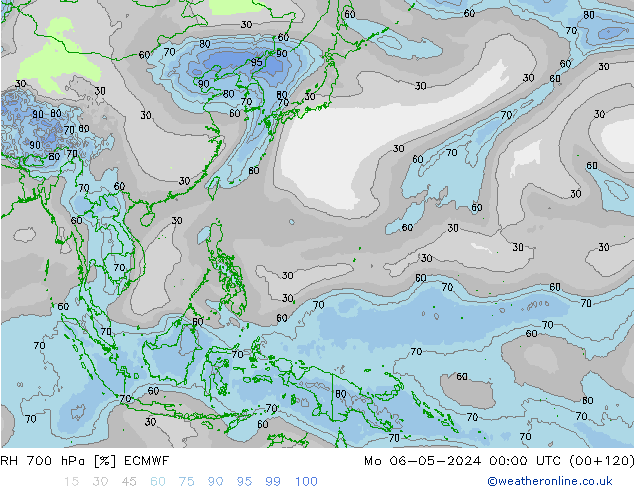 RH 700 гПа ECMWF пн 06.05.2024 00 UTC