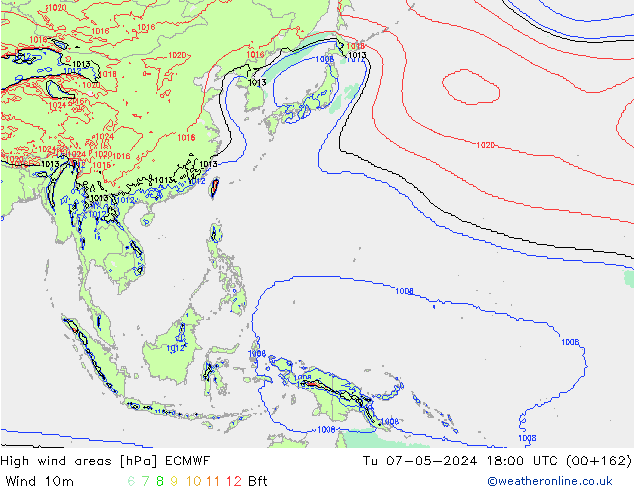 High wind areas ECMWF Tu 07.05.2024 18 UTC