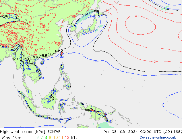 yüksek rüzgarlı alanlar ECMWF Çar 08.05.2024 00 UTC