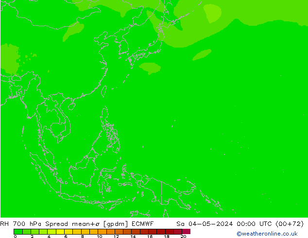 RH 700 hPa Spread ECMWF sab 04.05.2024 00 UTC