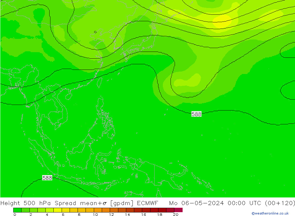 Height 500 гПа Spread ECMWF пн 06.05.2024 00 UTC