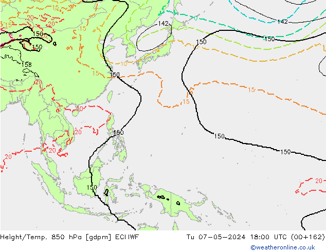 Yükseklik/Sıc. 850 hPa ECMWF Sa 07.05.2024 18 UTC