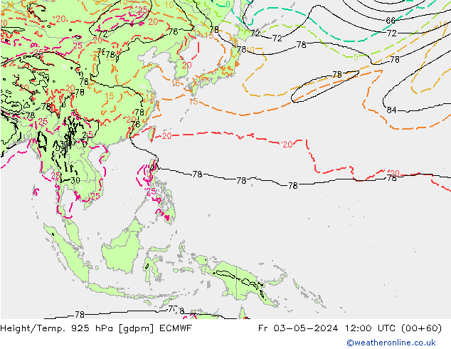 Height/Temp. 925 hPa ECMWF Fr 03.05.2024 12 UTC