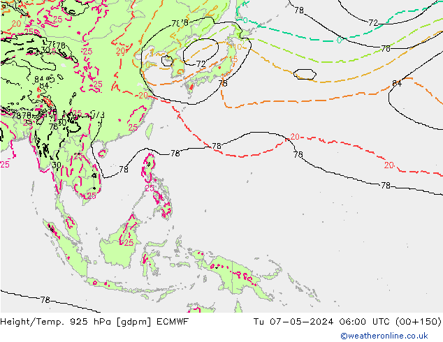 Hoogte/Temp. 925 hPa ECMWF di 07.05.2024 06 UTC