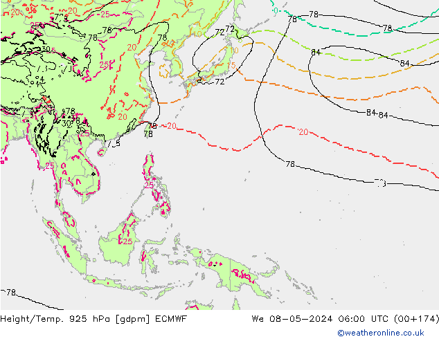 Height/Temp. 925 hPa ECMWF Mi 08.05.2024 06 UTC