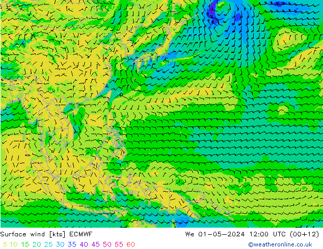 ветер 10 m ECMWF ср 01.05.2024 12 UTC