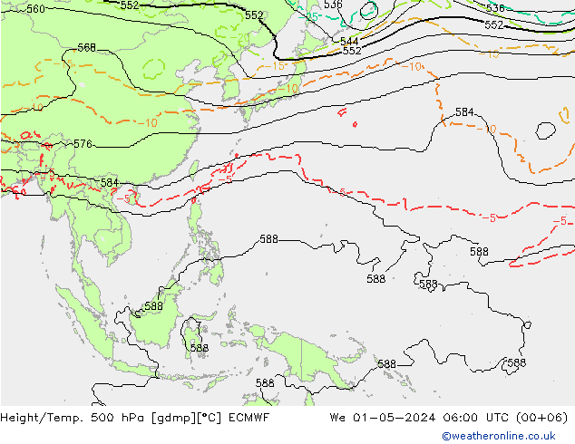 Height/Temp. 500 hPa ECMWF śro. 01.05.2024 06 UTC