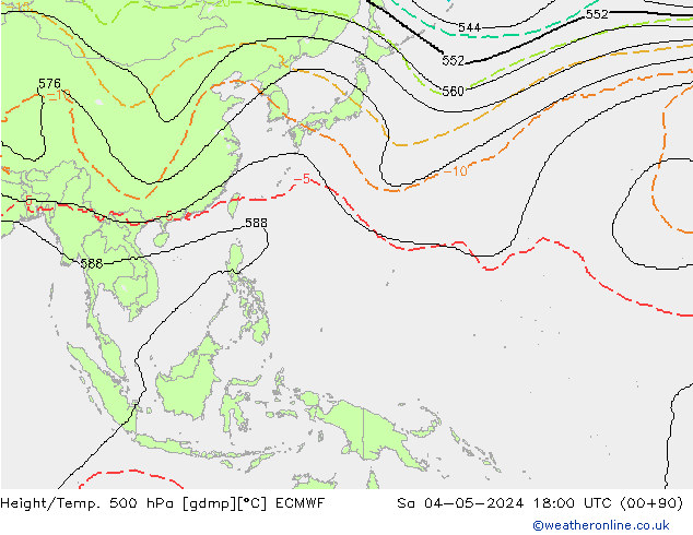 Height/Temp. 500 hPa ECMWF So 04.05.2024 18 UTC