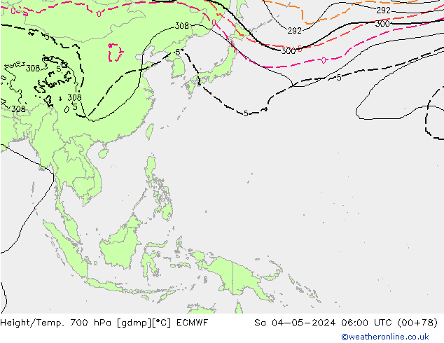 Hoogte/Temp. 700 hPa ECMWF za 04.05.2024 06 UTC