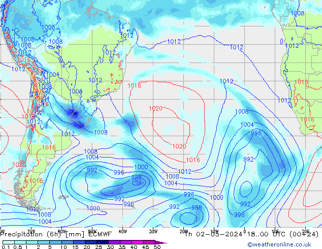 Precipitation (6h) ECMWF Th 02.05.2024 00 UTC