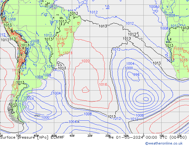 Surface pressure ECMWF We 01.05.2024 00 UTC