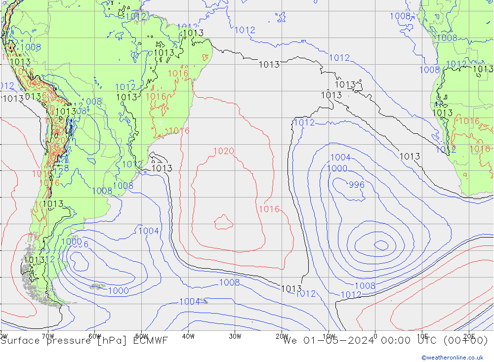 Surface pressure ECMWF We 01.05.2024 00 UTC