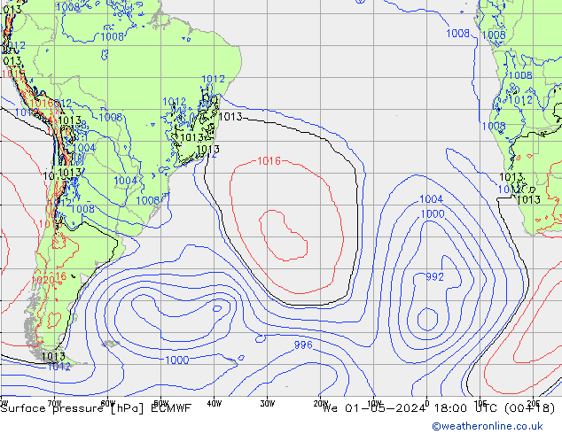 Surface pressure ECMWF We 01.05.2024 18 UTC