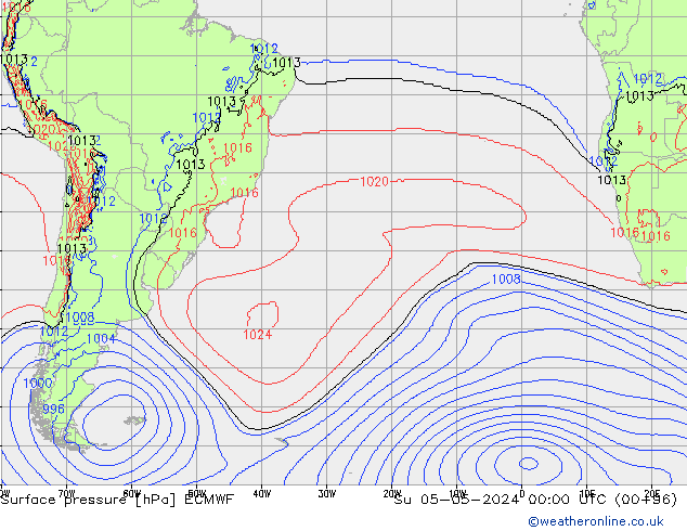 pressão do solo ECMWF Dom 05.05.2024 00 UTC