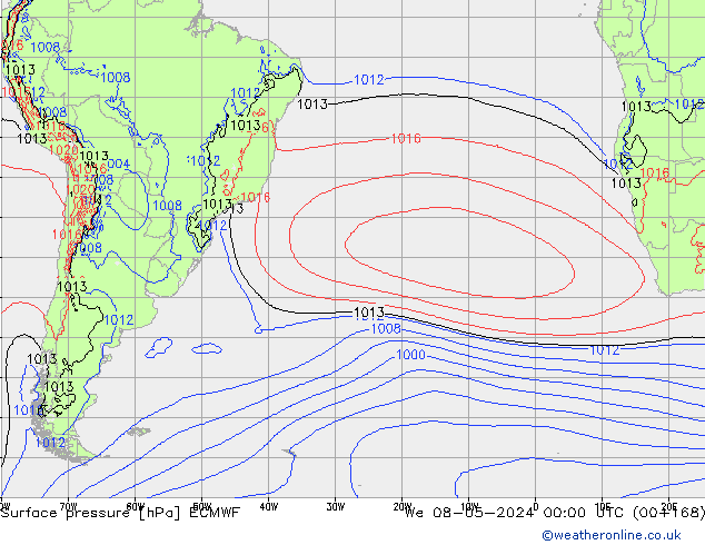 pressão do solo ECMWF Qua 08.05.2024 00 UTC