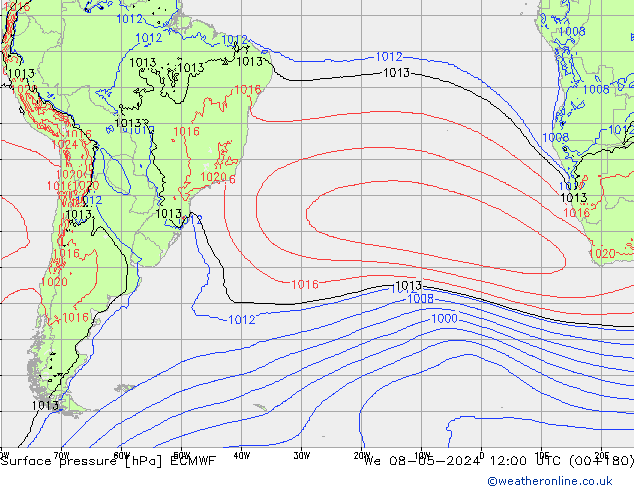 Surface pressure ECMWF We 08.05.2024 12 UTC