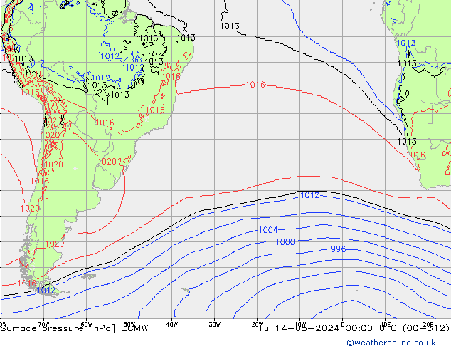 Surface pressure ECMWF Tu 14.05.2024 00 UTC