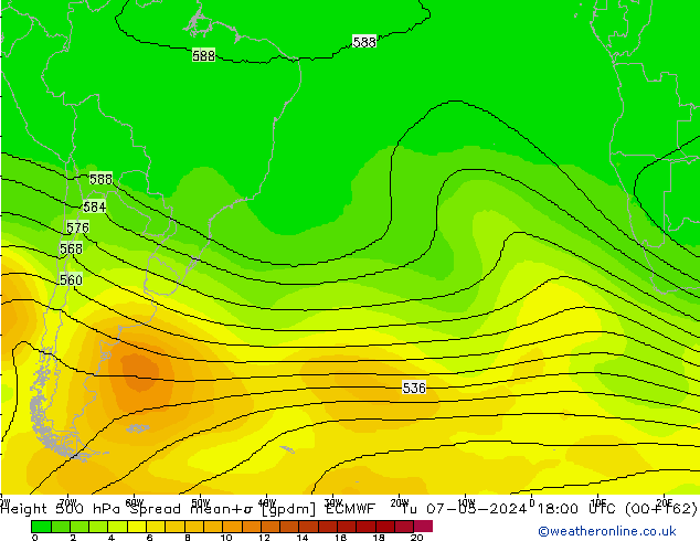 Height 500 hPa Spread ECMWF Tu 07.05.2024 18 UTC