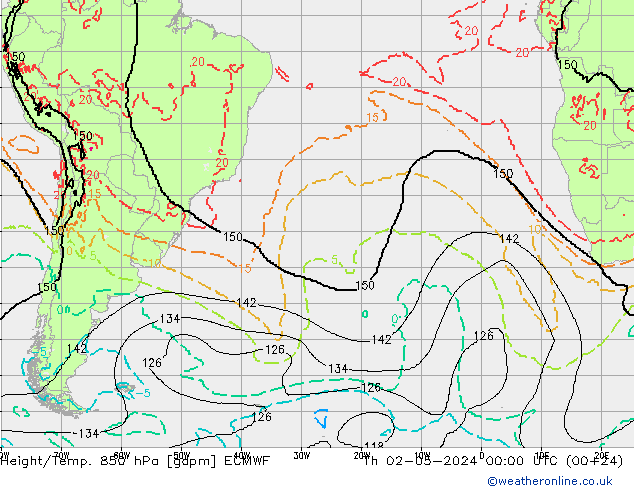 Height/Temp. 850 hPa ECMWF czw. 02.05.2024 00 UTC