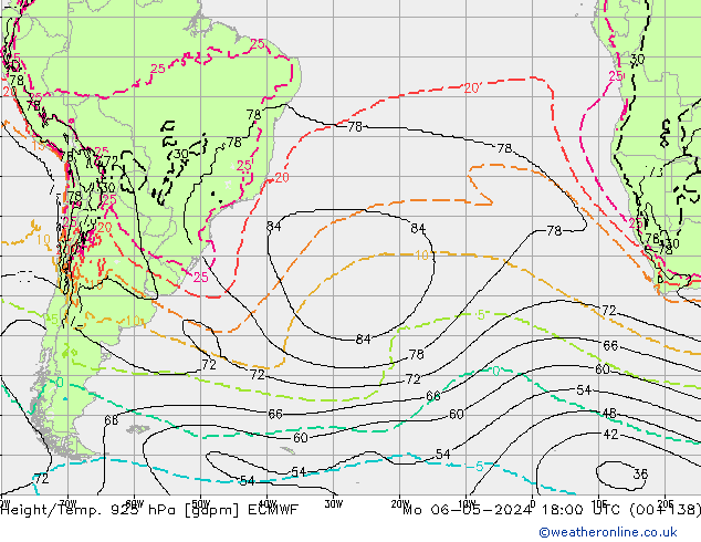 Yükseklik/Sıc. 925 hPa ECMWF Pzt 06.05.2024 18 UTC