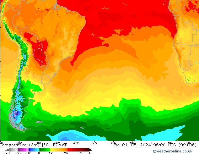 Temperature (2m) ECMWF We 01.05.2024 06 UTC