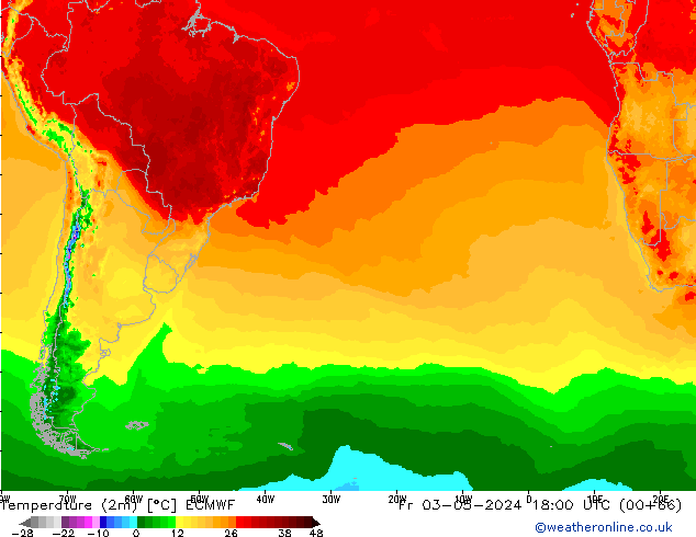 Temperatura (2m) ECMWF Sex 03.05.2024 18 UTC