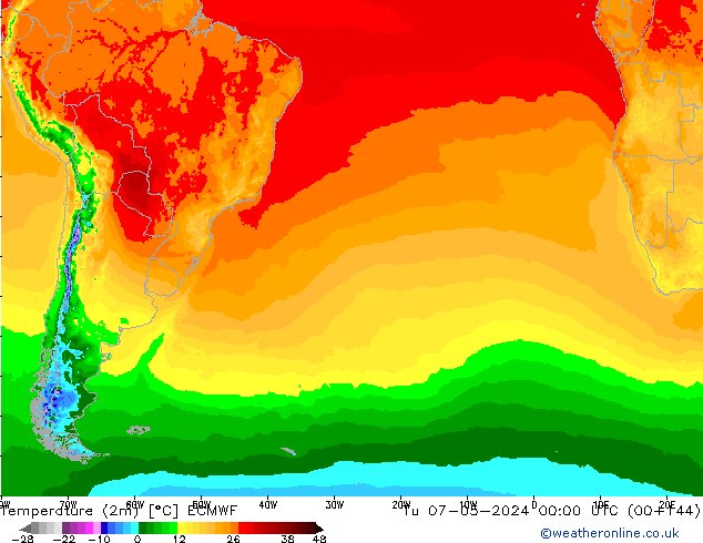 température (2m) ECMWF mar 07.05.2024 00 UTC