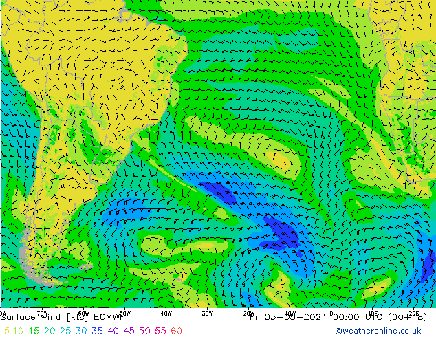 Rüzgar 10 m ECMWF Cu 03.05.2024 00 UTC