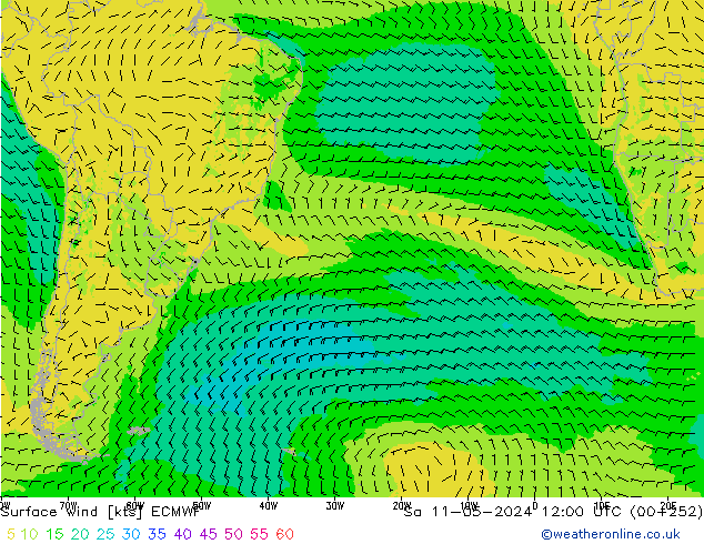 Surface wind ECMWF Sa 11.05.2024 12 UTC