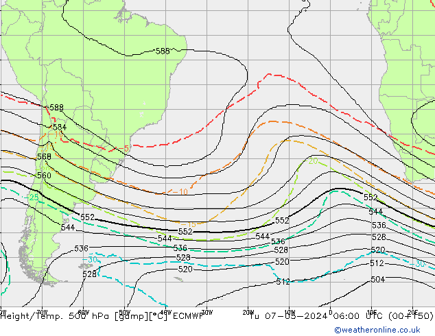 Height/Temp. 500 hPa ECMWF  07.05.2024 06 UTC