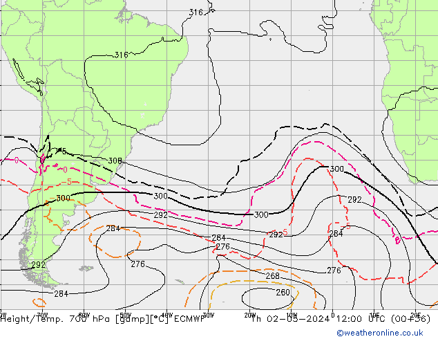 Géop./Temp. 700 hPa ECMWF jeu 02.05.2024 12 UTC