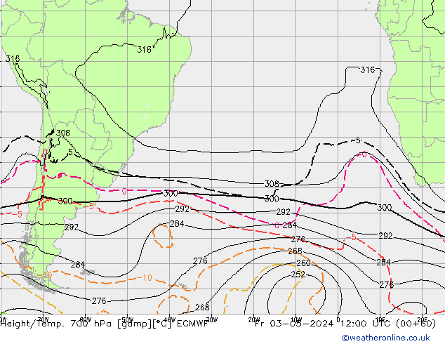 Height/Temp. 700 hPa ECMWF  03.05.2024 12 UTC