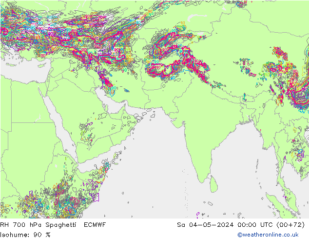 RH 700 hPa Spaghetti ECMWF sab 04.05.2024 00 UTC