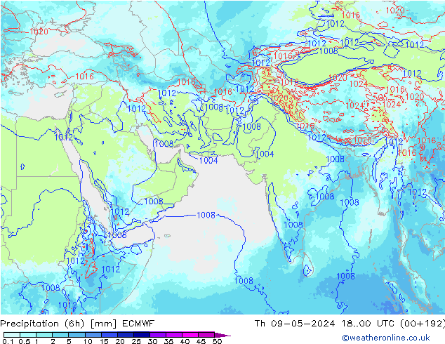 Totale neerslag (6h) ECMWF do 09.05.2024 00 UTC