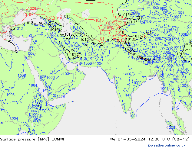 Luchtdruk (Grond) ECMWF wo 01.05.2024 12 UTC