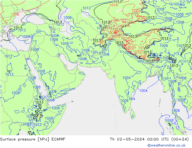 Pressione al suolo ECMWF gio 02.05.2024 00 UTC