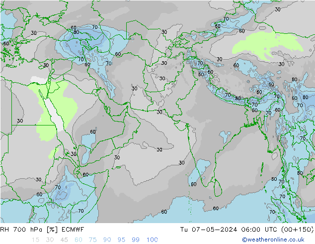 RH 700 гПа ECMWF вт 07.05.2024 06 UTC