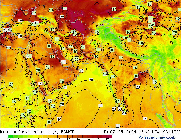 Izotacha Spread ECMWF wto. 07.05.2024 12 UTC