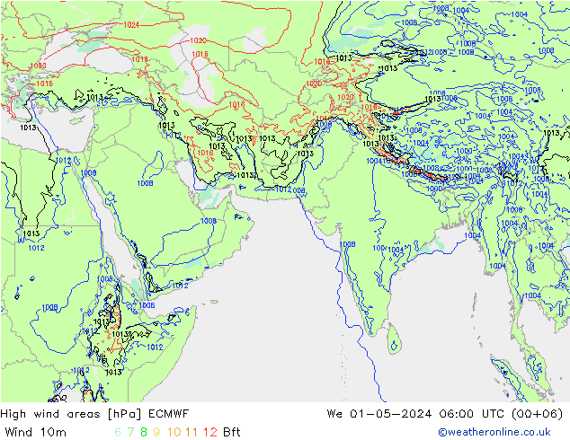 High wind areas ECMWF ср 01.05.2024 06 UTC
