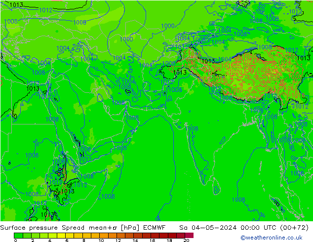Pressione al suolo Spread ECMWF sab 04.05.2024 00 UTC